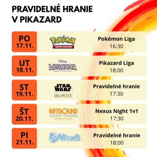 Máš chuť sa zahrať? Príď k nám do Pikazardu. Riftbound Nexus Night sa rozbehla famózne, pokračujeme tento štvrtok, príď sa...